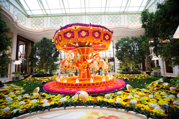 The carousel at the Encore Casino made with 83,000 flowers
