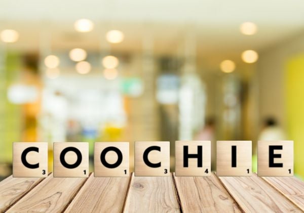 The word coochie spelled out in Scrabble tiles