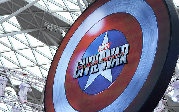 Captain America shield with Captain America Civil War written on it