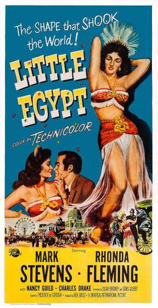 Old movie poster about Little Egypt with a belly dancer