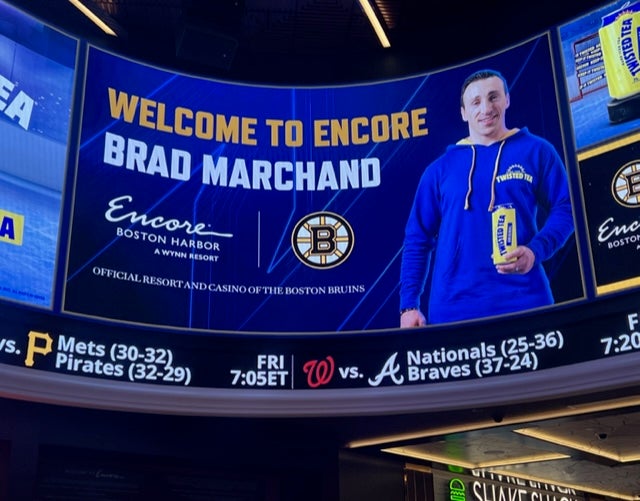 Brad Marchand sign at Encore 