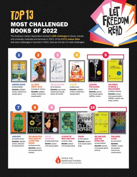 Infographic of the 13 Most Challenged Books of 2022 - Let Freedom Read.