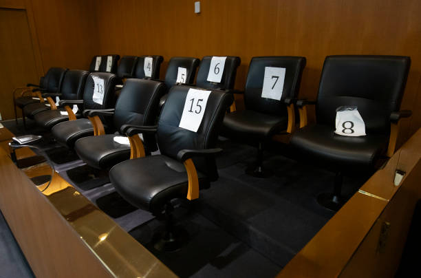 Seats for a jury with numbers on each seat