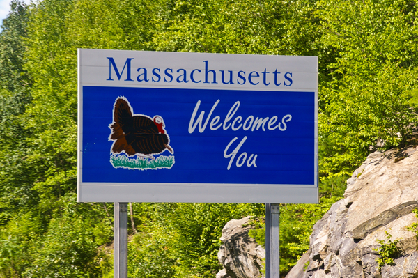 Massachusetts Welcomes You sign